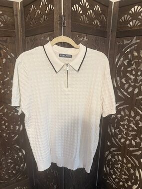 Cream Short-Sleeve Zip Polo